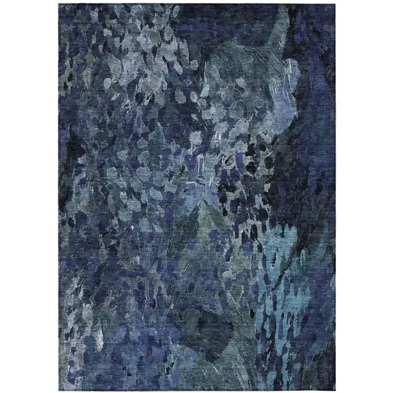 Navy Blue And Blue Abstract Washable Indoor Outdoor Area Rug Photo 2