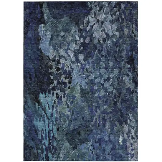 Navy Blue And Blue Abstract Washable Indoor Outdoor Area Rug Photo 4