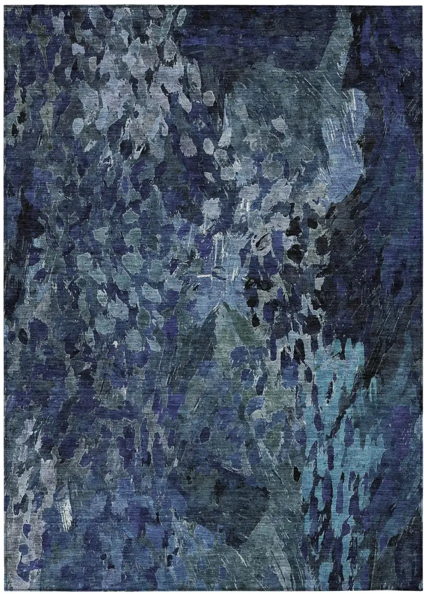 Navy Blue And Blue Abstract Washable Indoor Outdoor Area Rug Photo 2