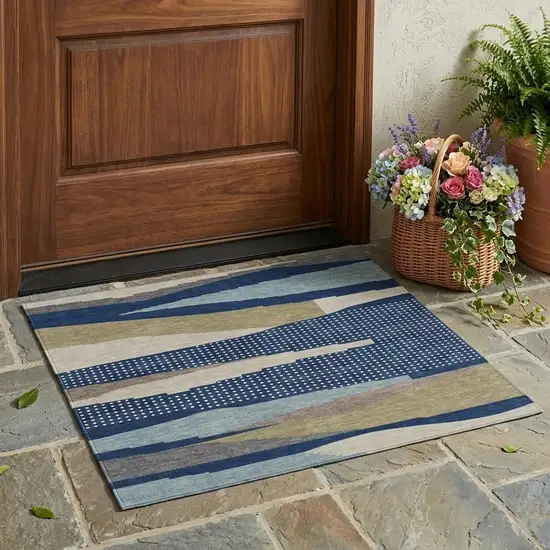 Navy Blue And Blue Abstract Washable Indoor Outdoor Area Rug Photo 1