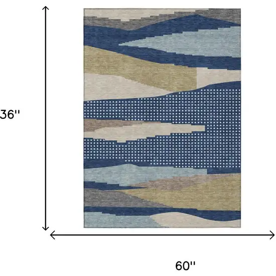Navy Blue And Blue Abstract Washable Indoor Outdoor Area Rug Photo 5