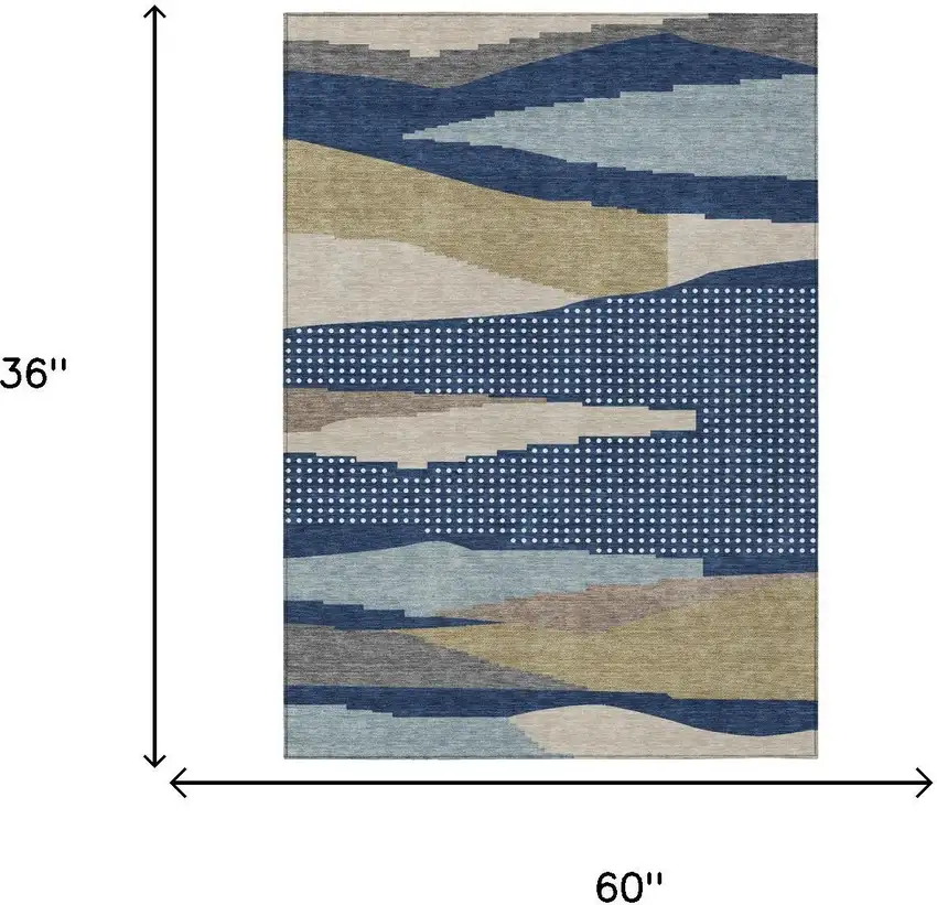 Navy Blue And Blue Abstract Washable Indoor Outdoor Area Rug Photo 5