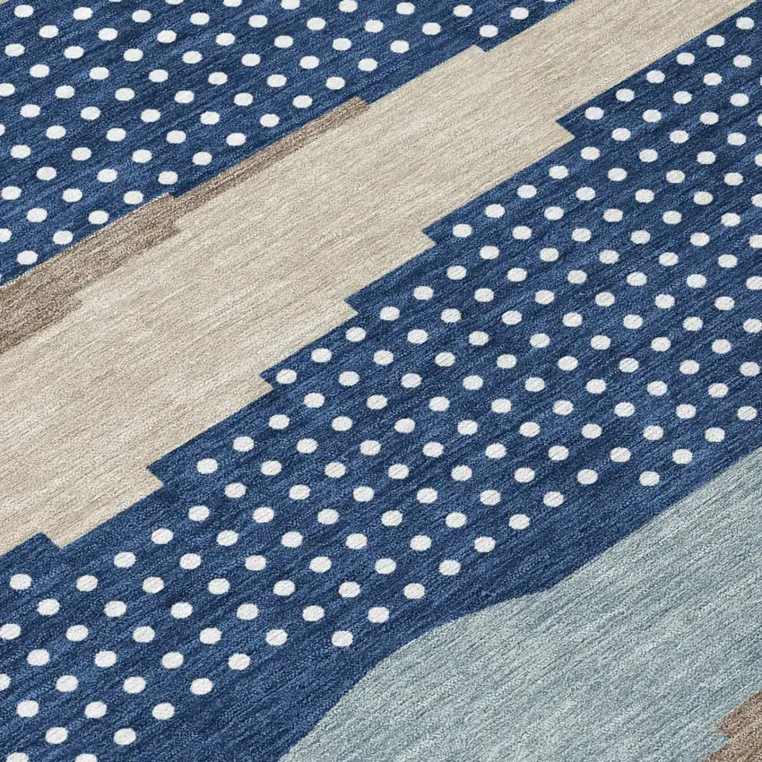 Navy Blue And Blue Abstract Washable Indoor Outdoor Area Rug Photo 4
