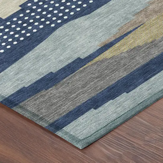 Navy Blue And Blue Abstract Washable Indoor Outdoor Area Rug Photo 3