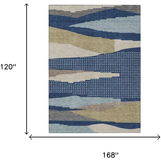 Navy Blue And Blue Abstract Washable Indoor Outdoor Area Rug Photo 5