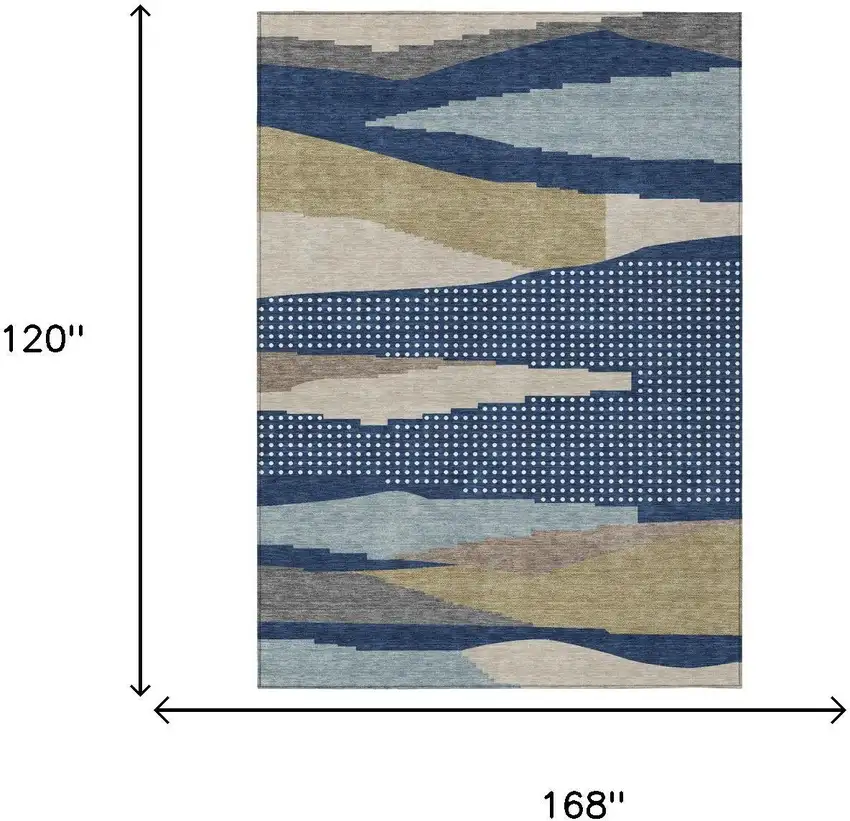 Navy Blue And Blue Abstract Washable Indoor Outdoor Area Rug Photo 5