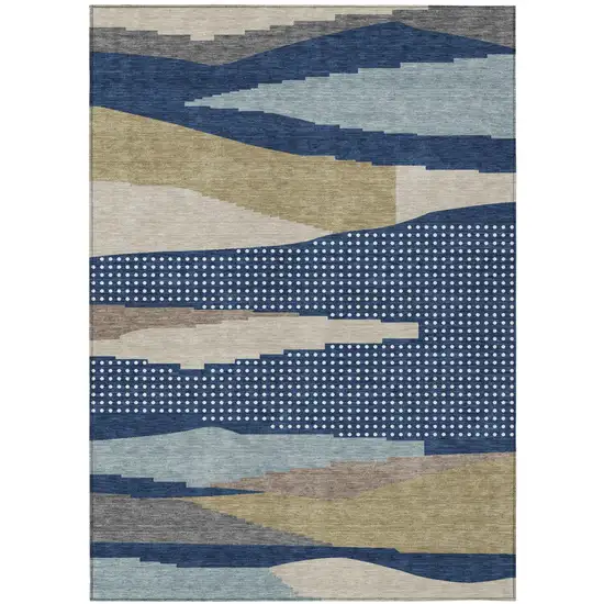 Navy Blue And Blue Abstract Washable Indoor Outdoor Area Rug Photo 2