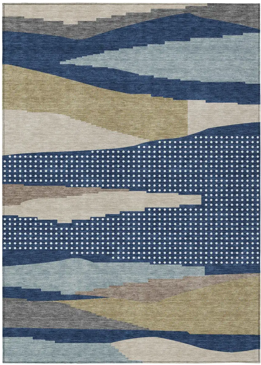 Navy Blue And Blue Abstract Washable Indoor Outdoor Area Rug Photo 2