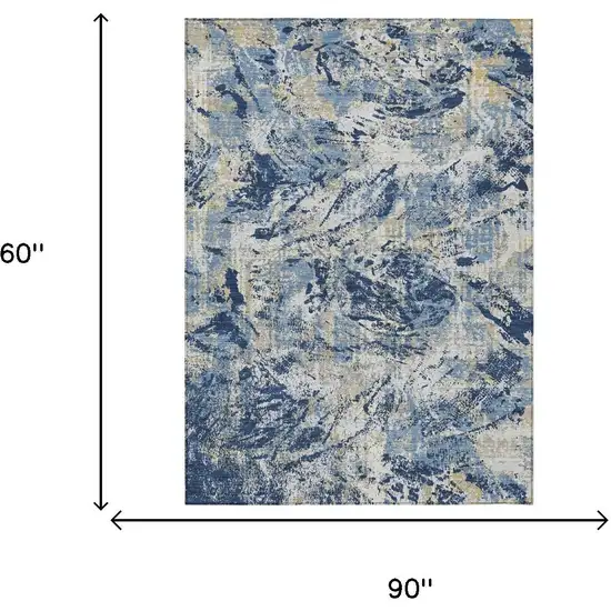 Navy Blue And Blue Abstract Washable Indoor Outdoor Area Rug Photo 5