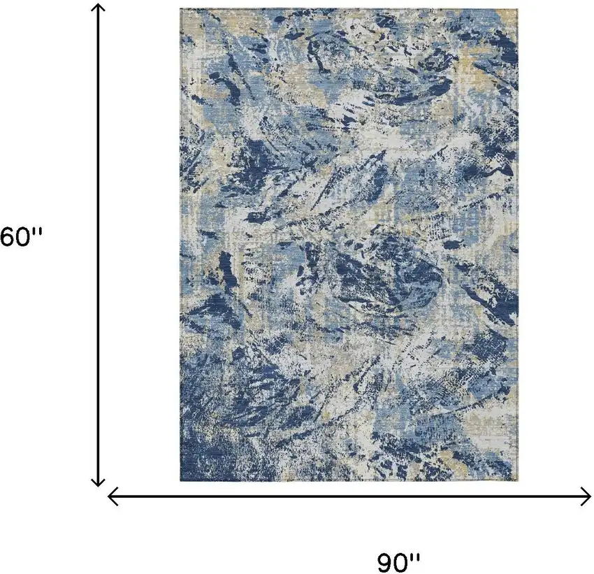 Navy Blue And Blue Abstract Washable Indoor Outdoor Area Rug Photo 5