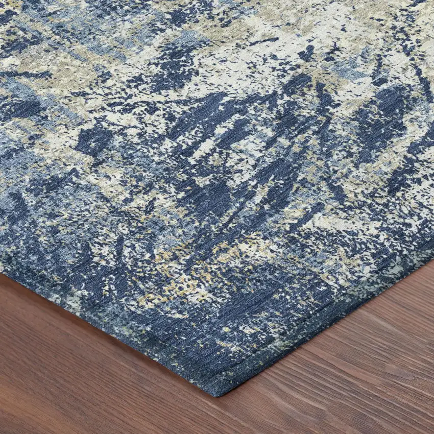 Navy Blue And Blue Abstract Washable Indoor Outdoor Area Rug Photo 3