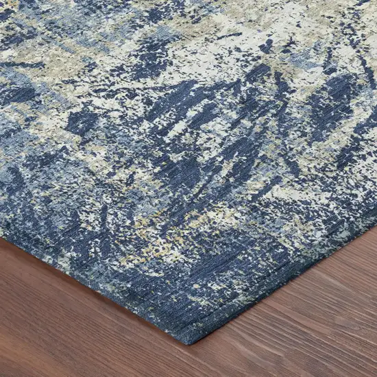 Navy Blue And Blue Abstract Washable Indoor Outdoor Area Rug Photo 3