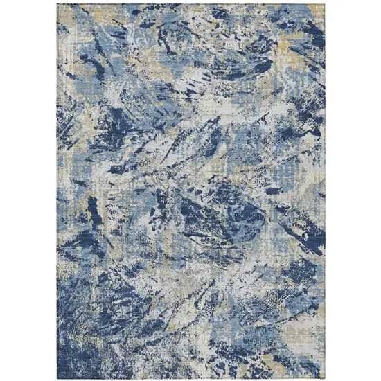 Navy Blue And Blue Abstract Washable Indoor Outdoor Area Rug Photo 2