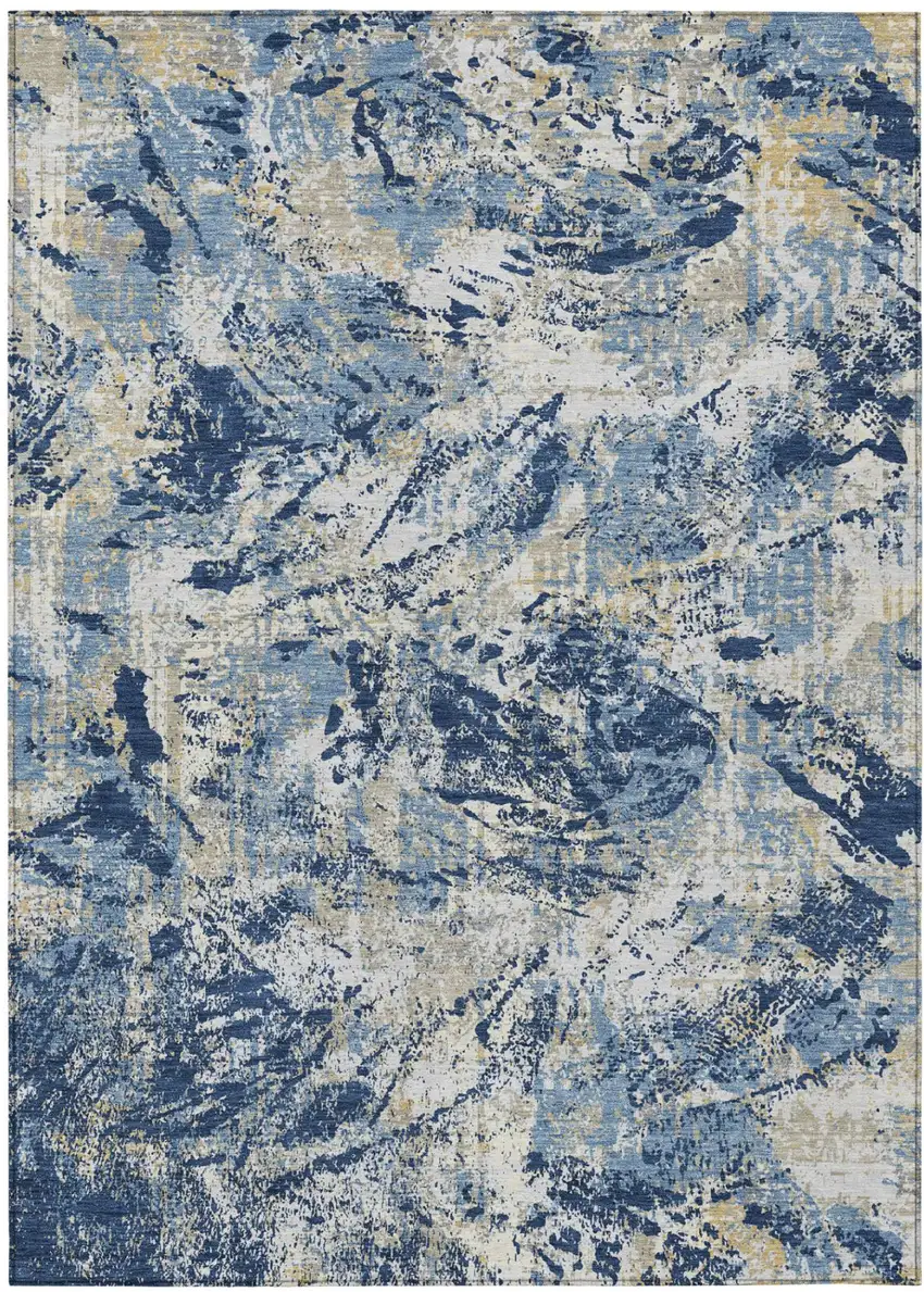 Navy Blue And Blue Abstract Washable Indoor Outdoor Area Rug Photo 2