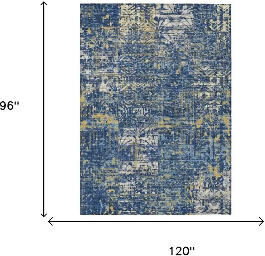 Navy Blue And Blue Abstract Washable Indoor Outdoor Area Rug Photo 5