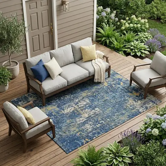 Navy Blue And Blue Abstract Washable Indoor Outdoor Area Rug Photo 1