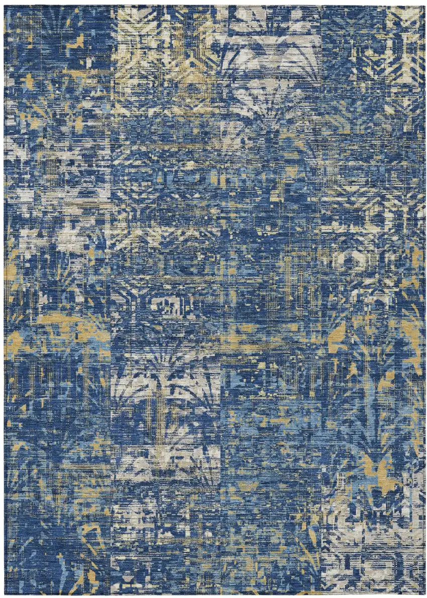 Navy Blue And Blue Abstract Washable Indoor Outdoor Area Rug Photo 2