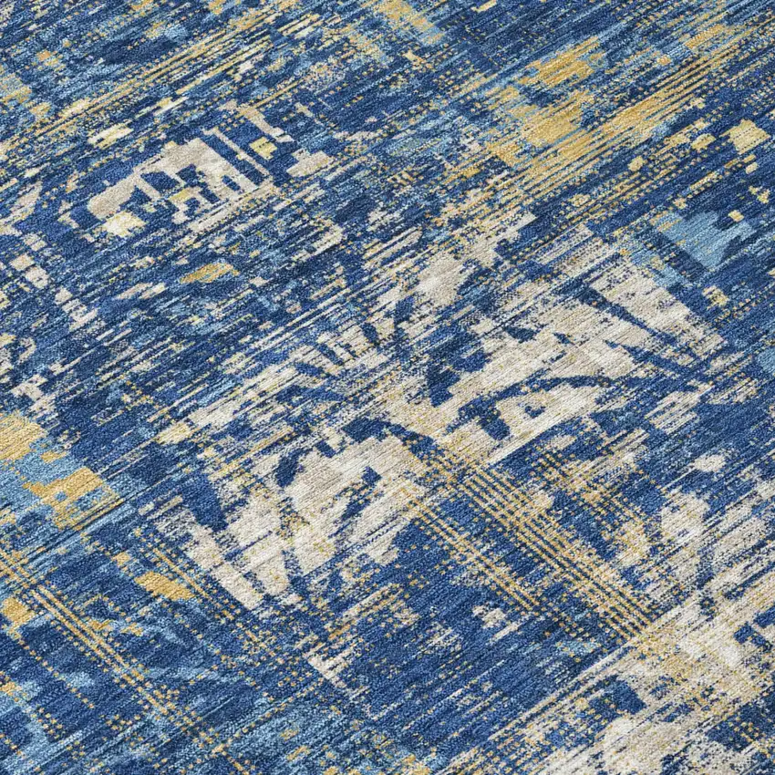 Navy Blue And Blue Abstract Washable Indoor Outdoor Area Rug Photo 4