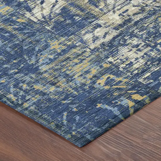Navy Blue And Blue Abstract Washable Indoor Outdoor Area Rug Photo 3