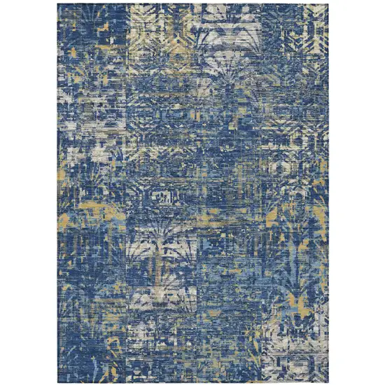 Navy Blue And Blue Abstract Washable Indoor Outdoor Area Rug Photo 2