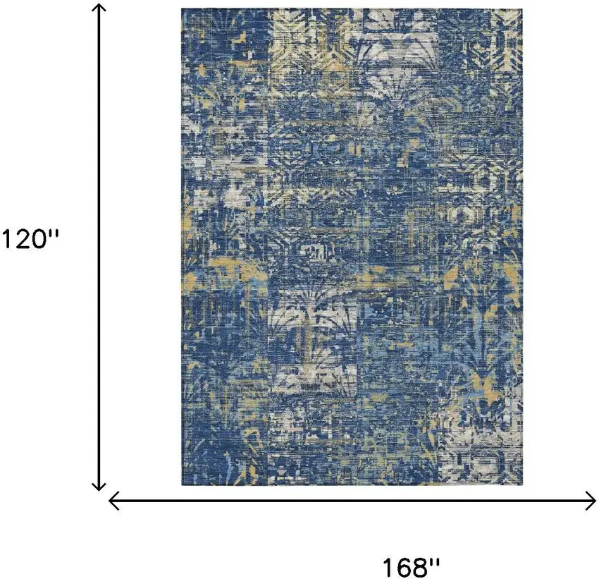 Navy Blue And Blue Abstract Washable Indoor Outdoor Area Rug Photo 5
