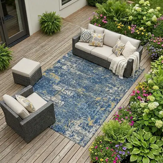 Navy Blue And Blue Abstract Washable Indoor Outdoor Area Rug Photo 1