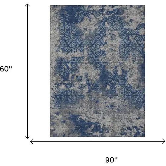 Navy Blue And Blue Abstract Washable Indoor Outdoor Area Rug Photo 5
