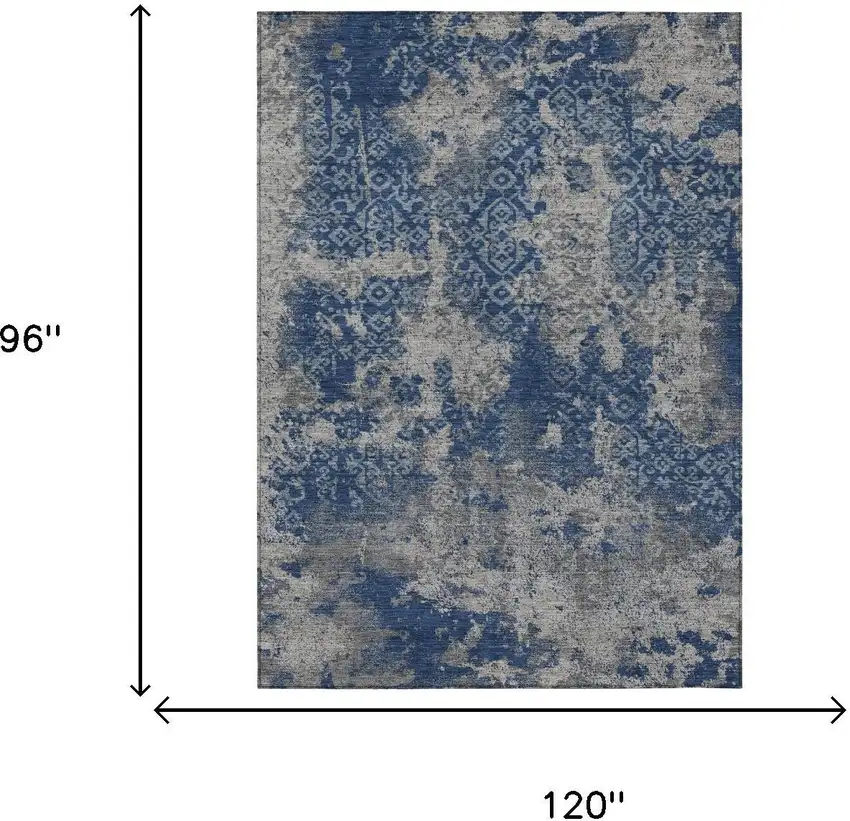Navy Blue And Blue Abstract Washable Indoor Outdoor Area Rug Photo 5