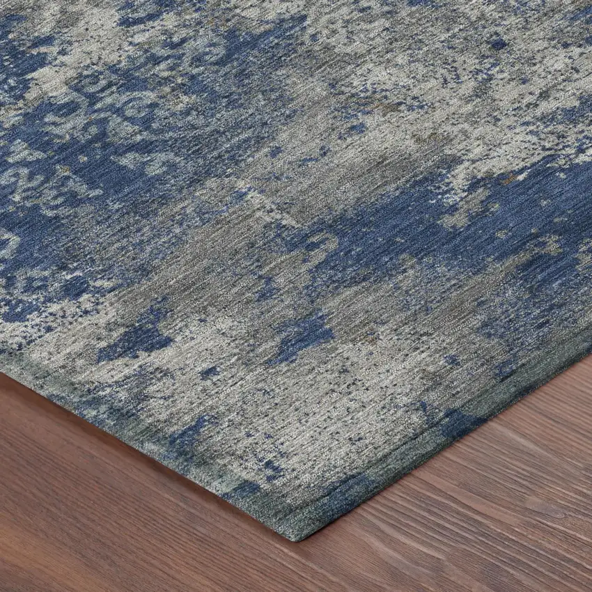 Navy Blue And Blue Abstract Washable Indoor Outdoor Area Rug Photo 3