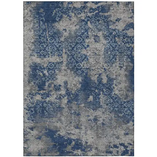 Navy Blue And Blue Abstract Washable Indoor Outdoor Area Rug Photo 2