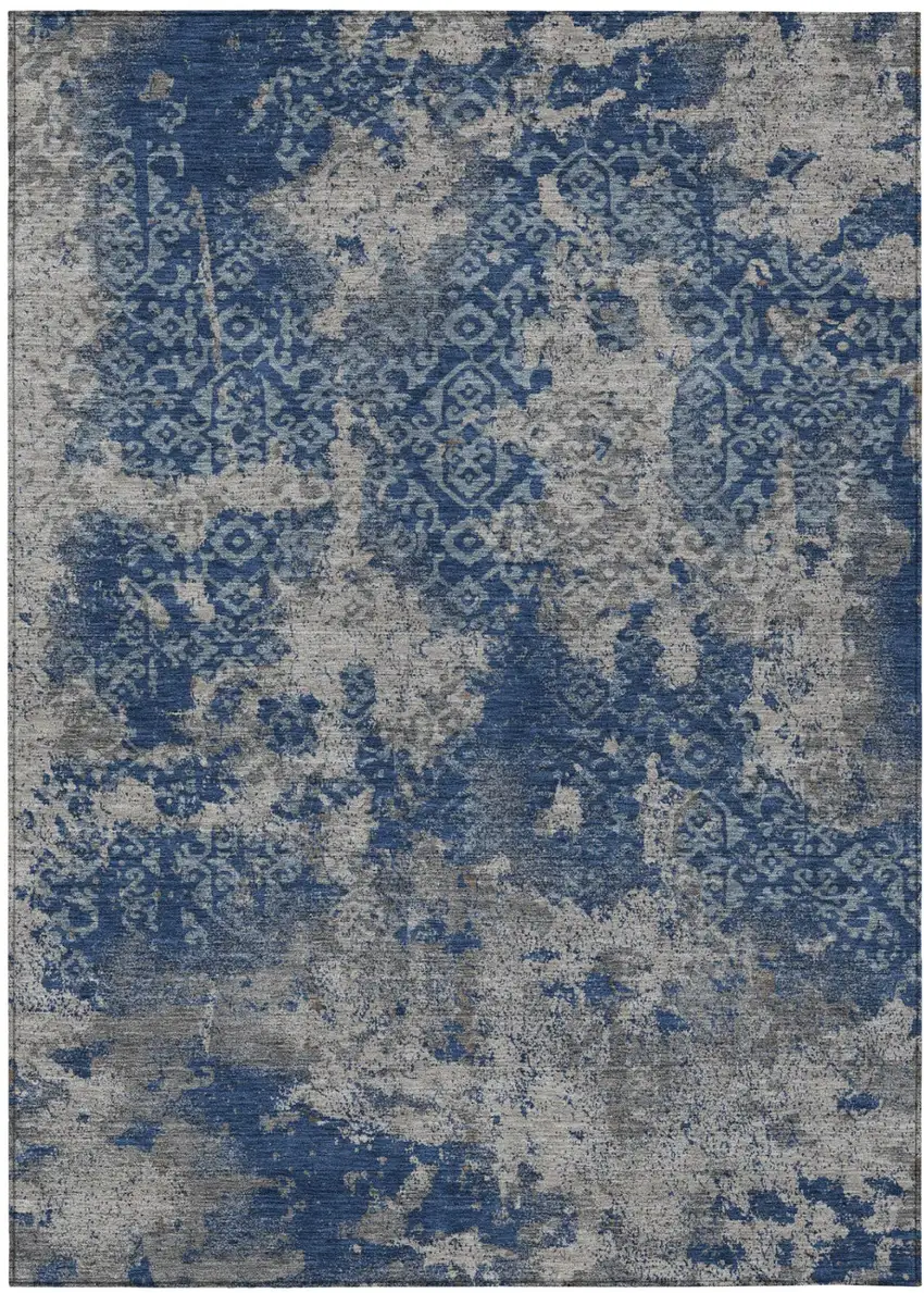 Navy Blue And Blue Abstract Washable Indoor Outdoor Area Rug Photo 2