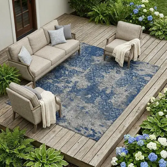 Navy Blue And Blue Abstract Washable Indoor Outdoor Area Rug Photo 1