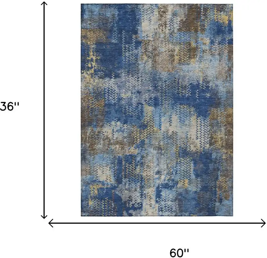 Navy Blue And Blue Abstract Washable Indoor Outdoor Area Rug Photo 5