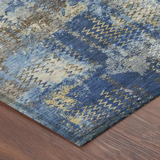 Navy Blue And Blue Abstract Washable Indoor Outdoor Area Rug Photo 3