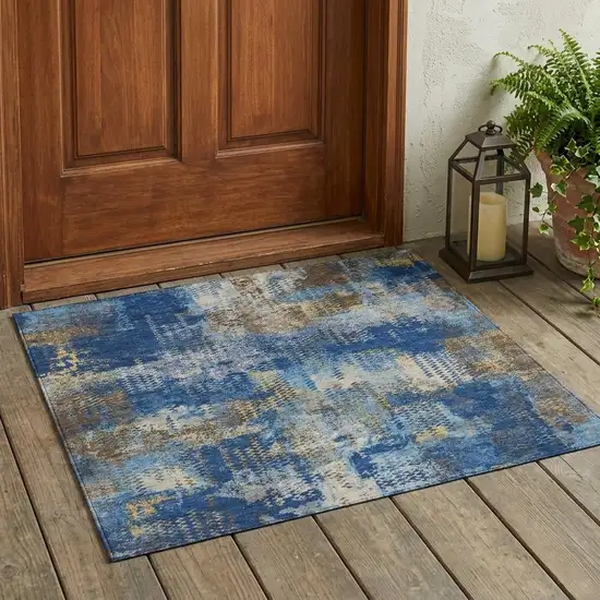 Navy Blue And Blue Abstract Washable Indoor Outdoor Area Rug Photo 1