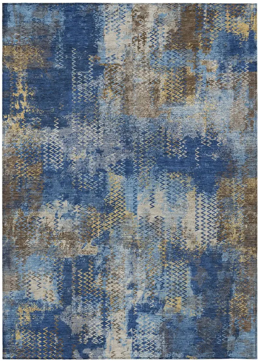Navy Blue And Blue Abstract Washable Indoor Outdoor Area Rug Photo 2