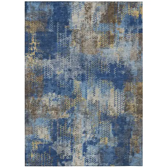 Navy Blue And Blue Abstract Washable Indoor Outdoor Area Rug Photo 2