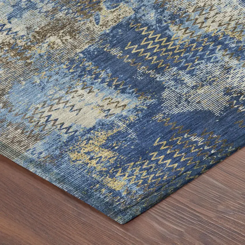 Navy Blue And Blue Abstract Washable Indoor Outdoor Area Rug Photo 3