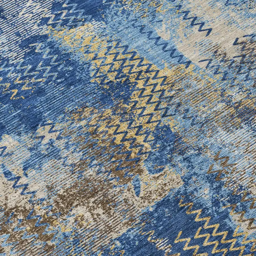 Navy Blue And Blue Abstract Washable Indoor Outdoor Area Rug Photo 4