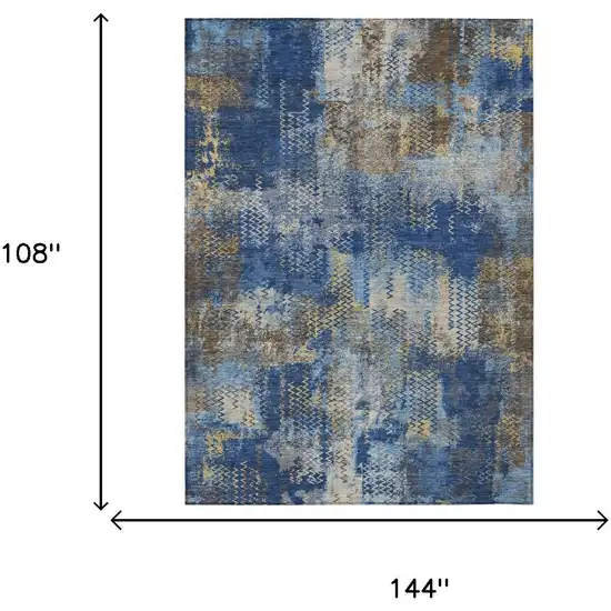 Navy Blue And Blue Abstract Washable Indoor Outdoor Area Rug Photo 5