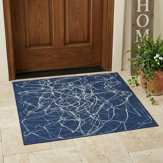 Navy Blue And Blue Abstract Washable Indoor Outdoor Area Rug Photo 1