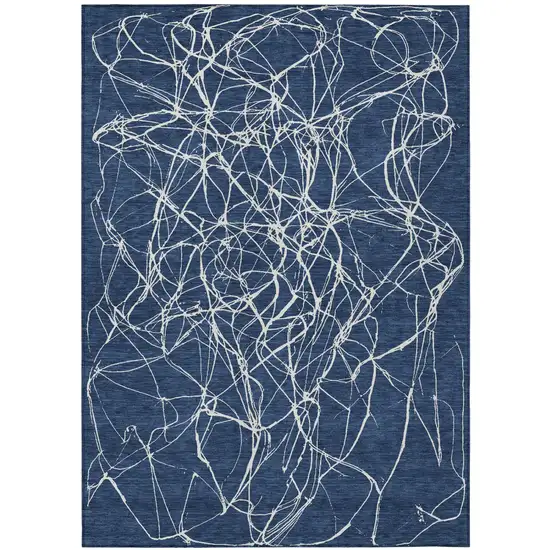 Navy Blue And Blue Abstract Washable Indoor Outdoor Area Rug Photo 2