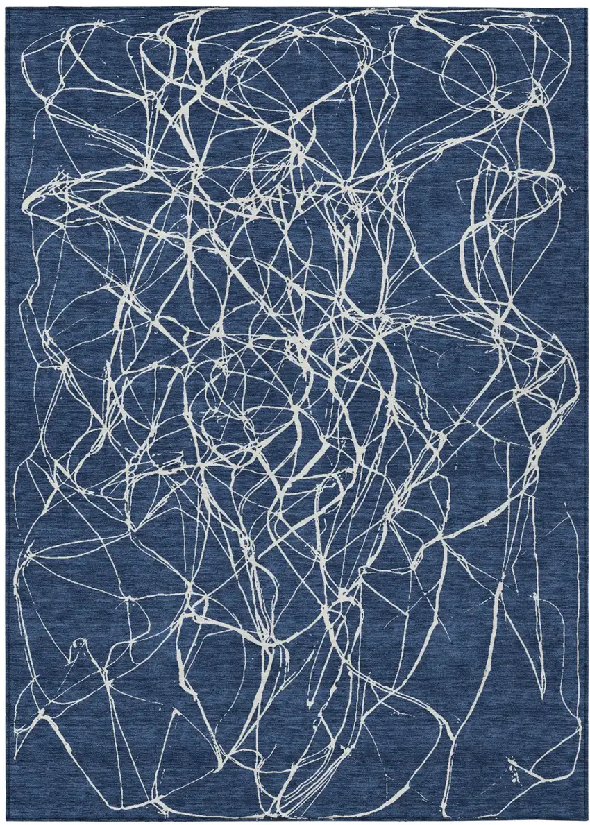 Navy Blue And Blue Abstract Washable Indoor Outdoor Area Rug Photo 2