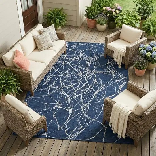 Navy Blue And Blue Abstract Washable Indoor Outdoor Area Rug Photo 1
