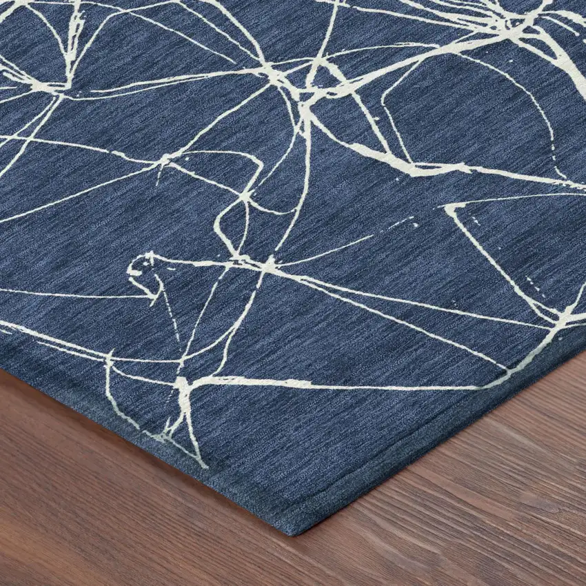 Navy Blue And Blue Abstract Washable Indoor Outdoor Area Rug Photo 3