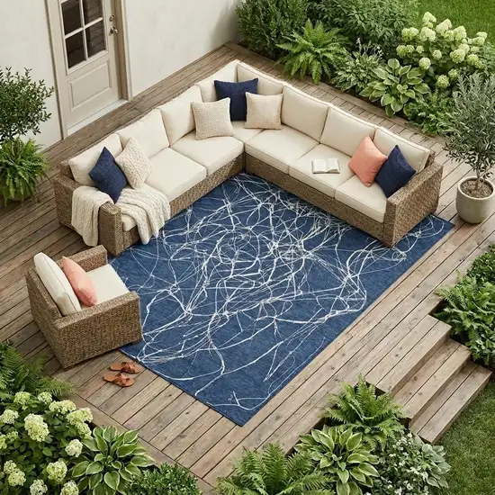 Navy Blue And Blue Abstract Washable Indoor Outdoor Area Rug Photo 1