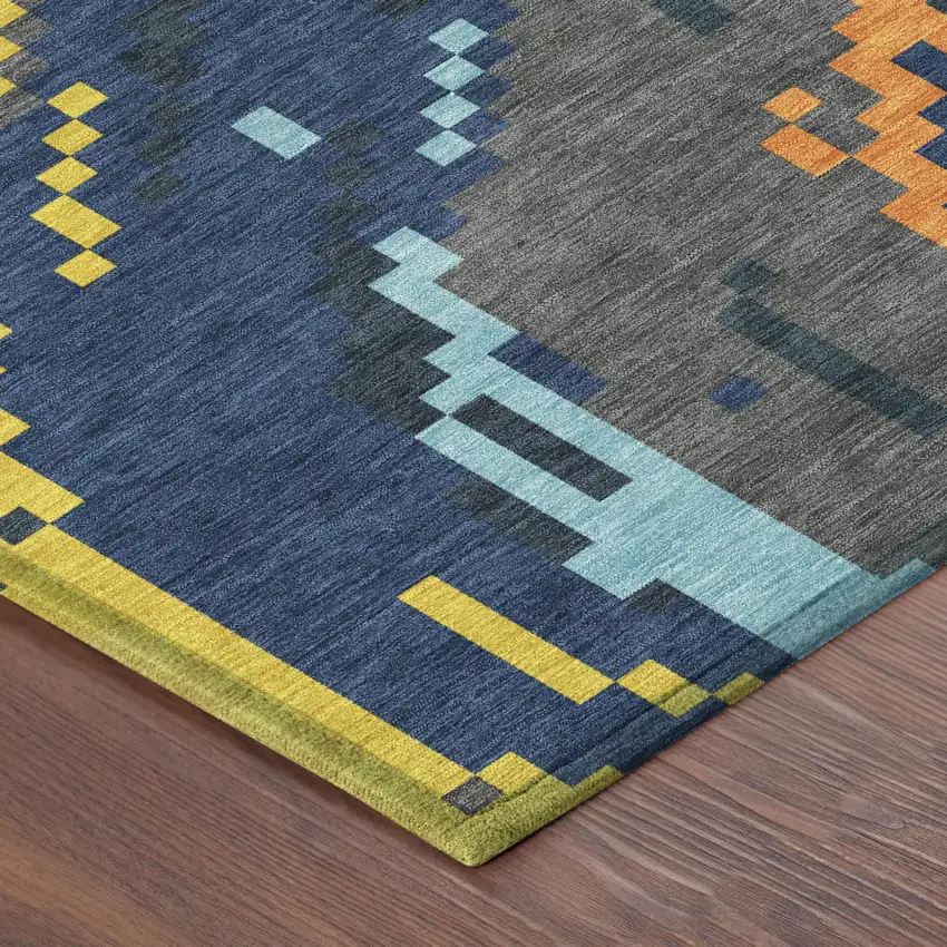 Navy Blue And Blue Abstract Washable Indoor Outdoor Area Rug Photo 3