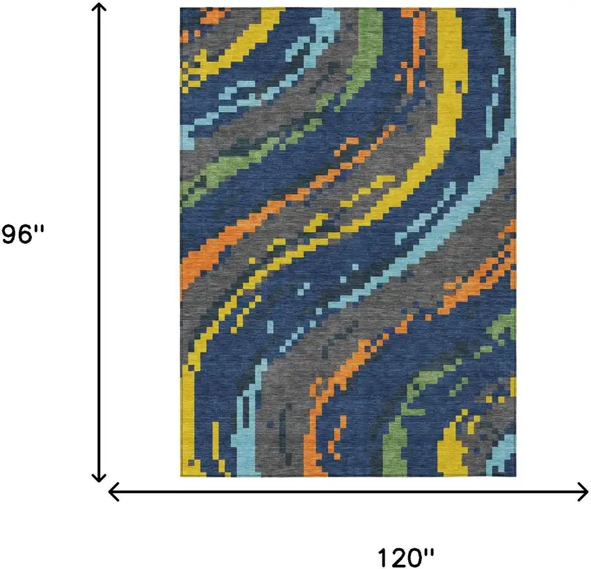 Navy Blue And Blue Abstract Washable Indoor Outdoor Area Rug Photo 5