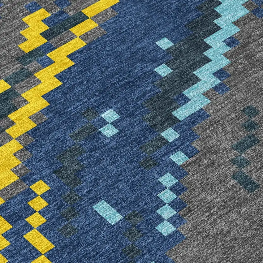 Navy Blue And Blue Abstract Washable Indoor Outdoor Area Rug Photo 4