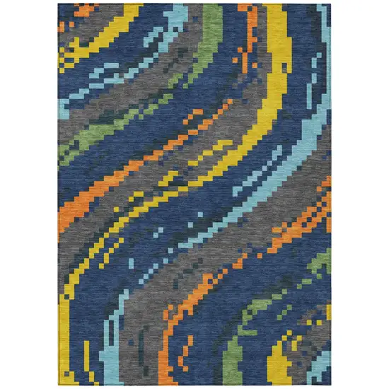 Navy Blue And Blue Abstract Washable Indoor Outdoor Area Rug Photo 2